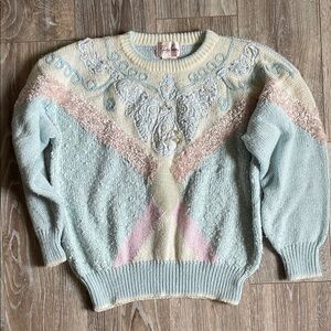 Jaclyn Smith Vintage Pastel Pullover Women’s L Sweater Embroidered Butterfly